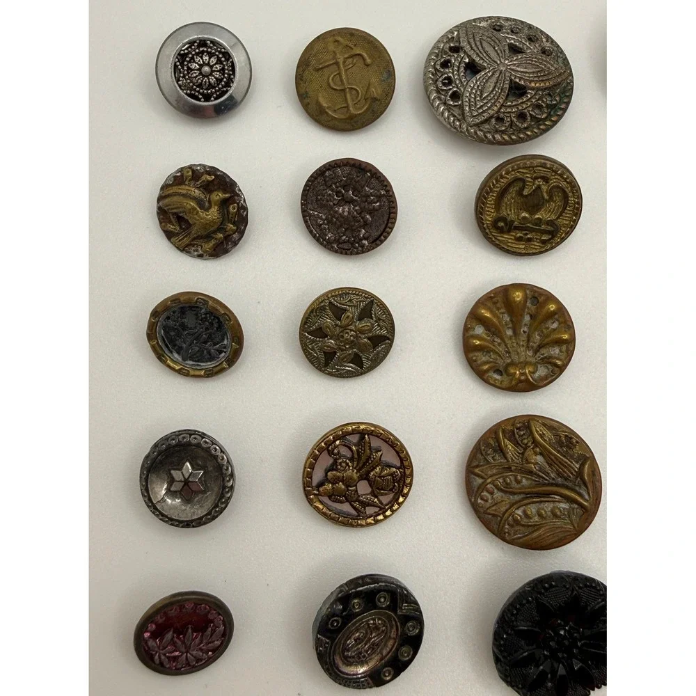 Vintage and Antique Button Lot Mixed Materials Brass Glass Military 60+ Pieces